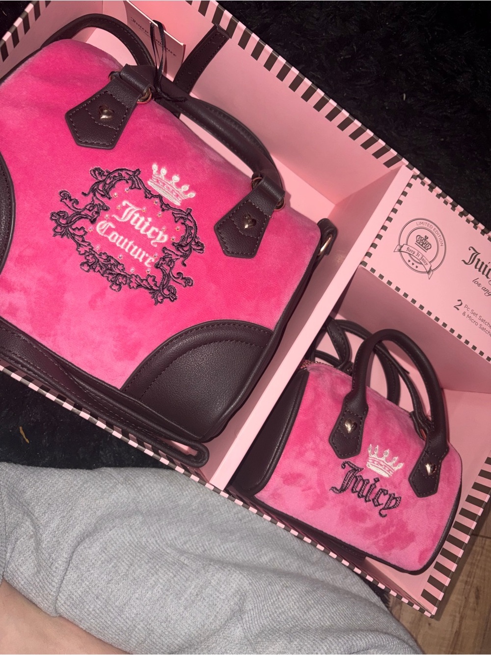 Juicy Couture Pink Velvet Satchel with Black Trim